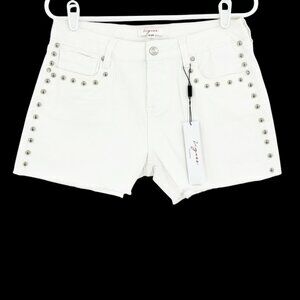 Vigoss Women's‎ Stretch Fray Hem White Studded Denim Shorts Size 9/29 NWT